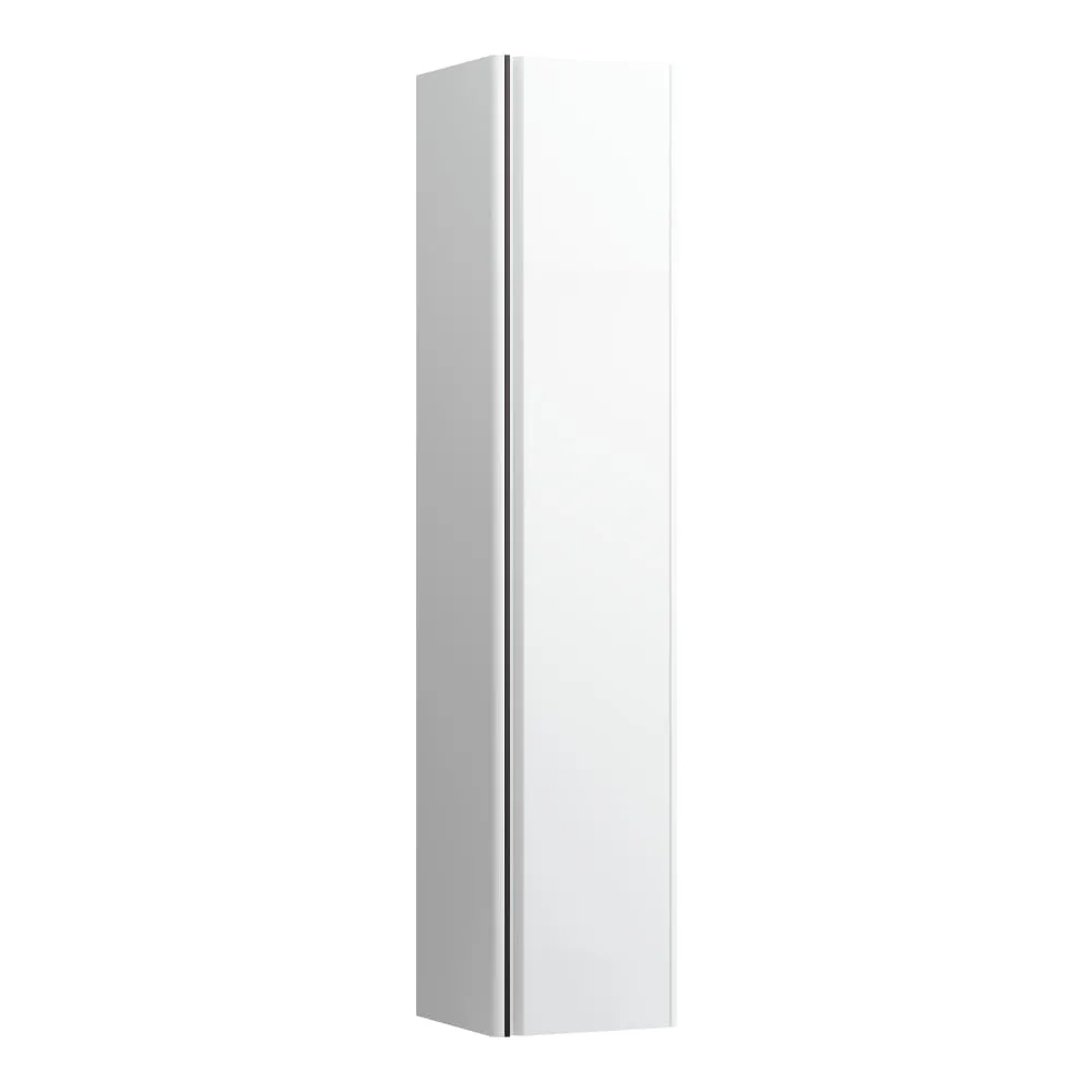 LAUFEN BASE Hochschrank, 1 Tür, Scharnier rechts, 1 fester Fachboden und 4 Glasablagen, mit Griff Aluminium schwarz 350 x 335 x 1650 mm #H4030341109991 - 260 - Weiß matt