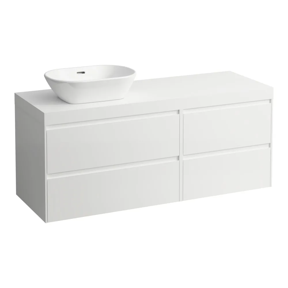 LAUFEN LANI Modular 1400, Waschtischplatte 65 mm (.260 Weiß matt), Ausschnitt links, 4 Schubladen: Element 800 links + Element 600 rechts 1370 x 495 x 580 mm #H4045821129901 - 260 - Weiß matt