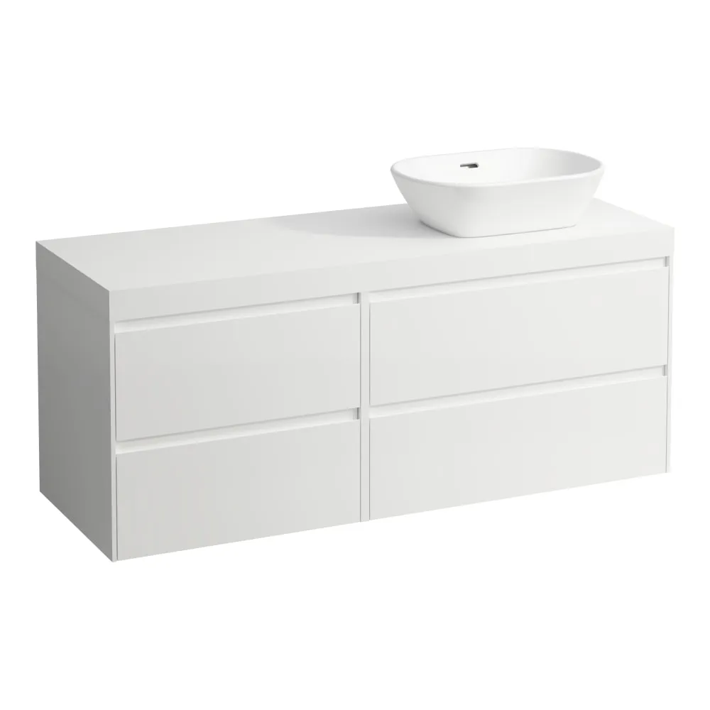 LAUFEN LANI Modular 1400, Waschtischplatte 65 mm (.260 Weiß matt), Ausschnitt rechts, 4 Schubladen: Element 800 rechts + Element 600 links 1370 x 495 x 580 mm #H4045831122671 - 260 - Weiß matt