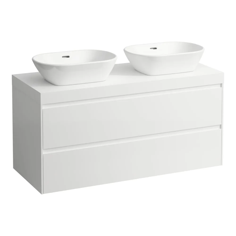 LAUFEN LANI Modular 1200, Waschtischplatte 65 mm (.260 Weiß matt), Ausschnitt links und rechts, 2 Schubladen 1185 x 495 x 580 mm #H4045741122601 - 260 - Weiß matt