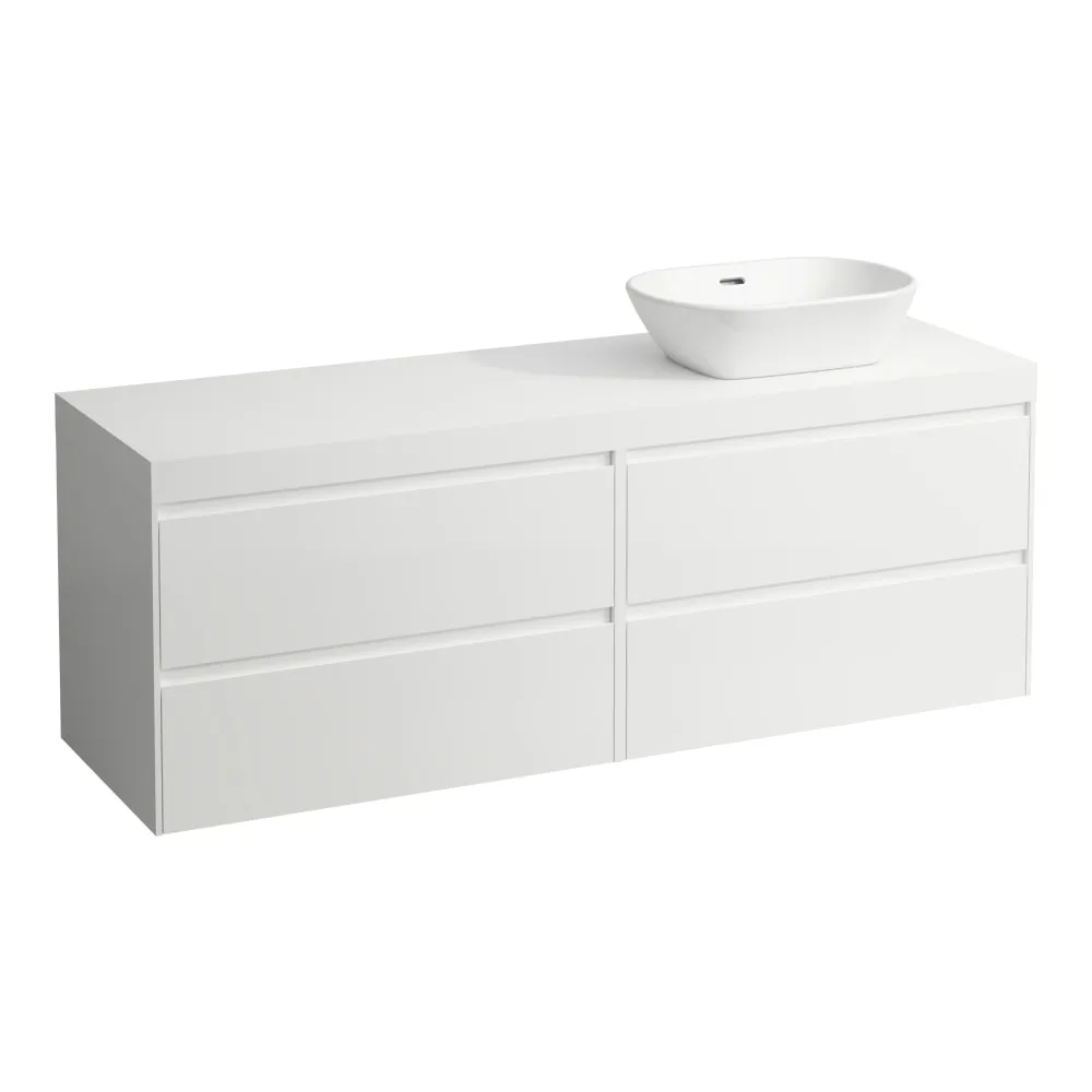 LAUFEN LANI Modular 1600, Waschtischplatte 65 mm (.260 Weiß matt), Ausschnitt rechts, 4 Schubladen: Element 800 rechts + Element 800 links 1570 x 495 x 580 mm #H4045931129991 - 260 - Weiß matt