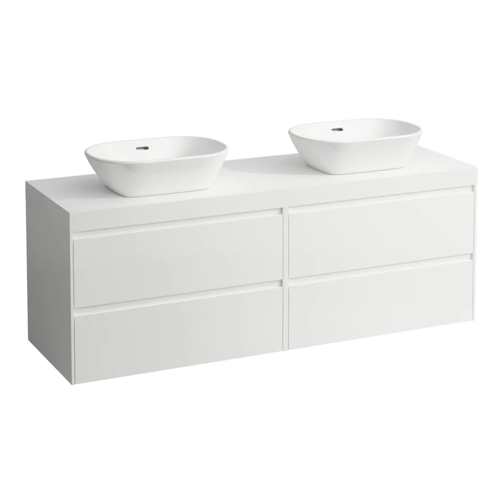 LAUFEN LANI Modular 1600, Waschtischplatte 65 mm (.260 Weiß matt), Ausschnitt links und rechts, 4 Schubladen: Element 800 rechts + Element 800 links 1570 x 495 x 580 mm #H4045941129901 - 260 - Weiß matt