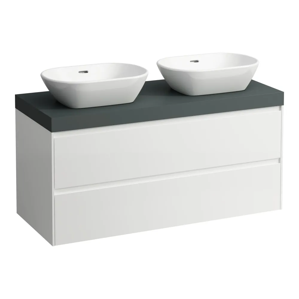 LAUFEN LANI Modular 1200, Waschtischplatte 65 mm (.266 Verkehrsgrau), Ausschnitt links und rechts, 2 Schubladen 1185 x 495 x 580 mm #H4055741129991 - 260 - Weiß matt