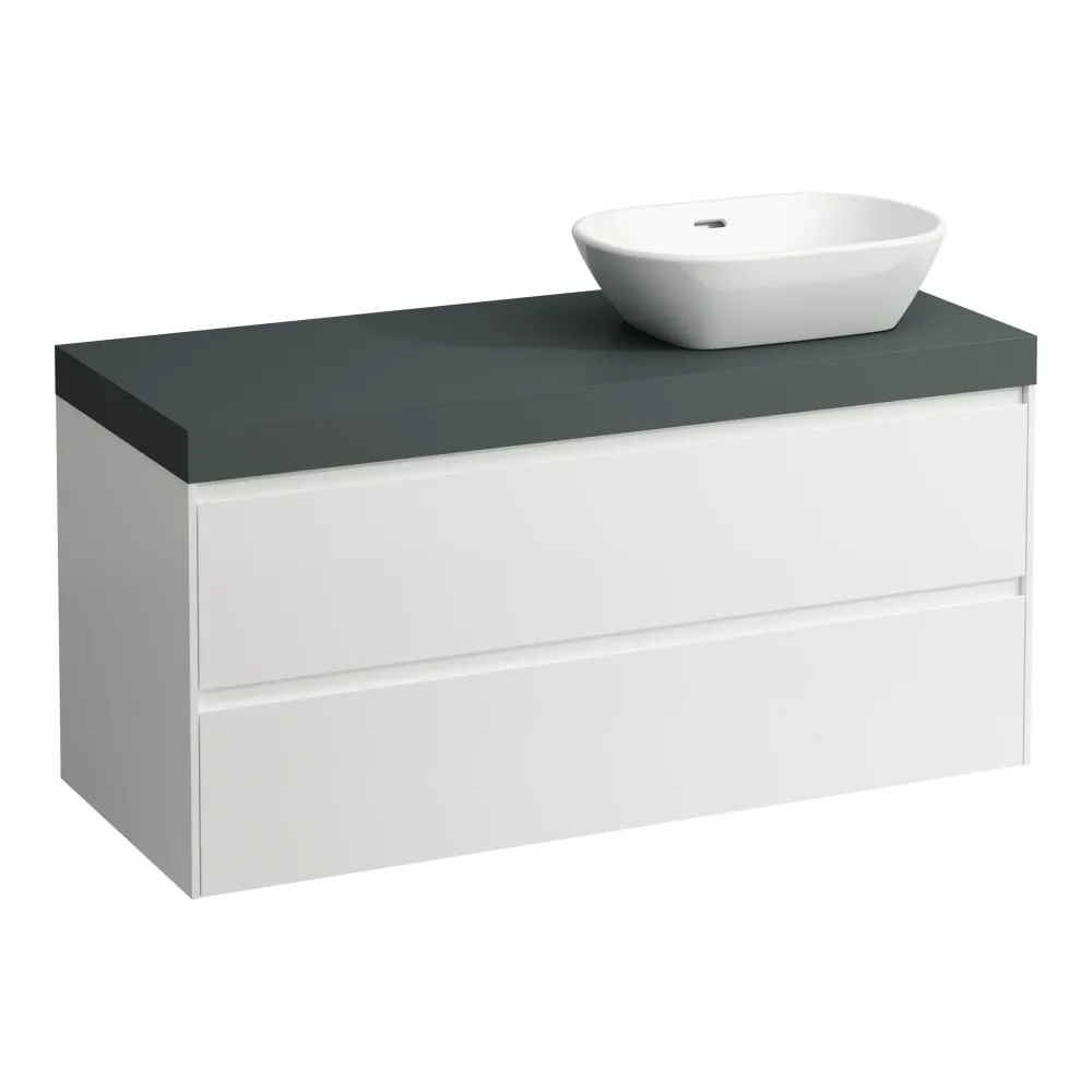 LAUFEN LANI Modular 1200, Waschtischplatte 65 mm (.266 Verkehrsgrau), Ausschnitt rechts, 2 Schubladen 1185 x 495 x 580 mm #H4055731129901 - 260 - Weiß matt