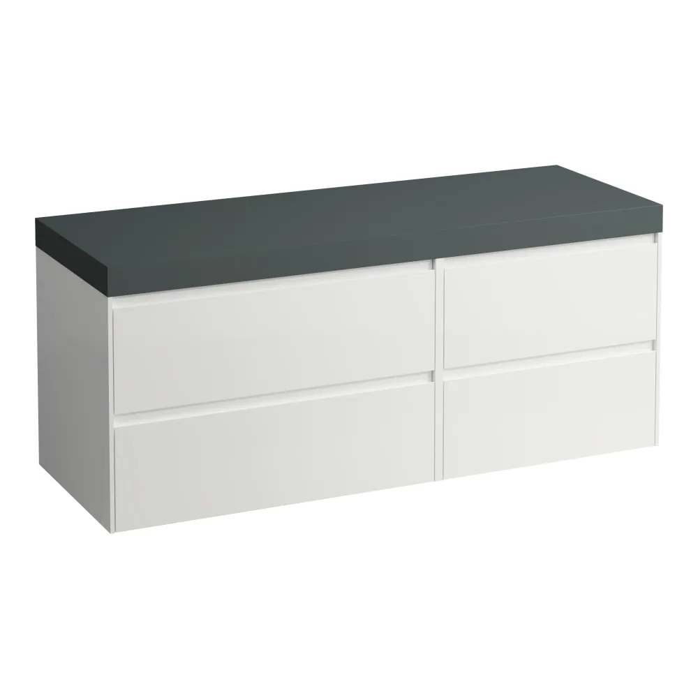 LAUFEN LANI Modular 1400, Waschtischplatte 65 mm (.266 Verkehrsgrau), ohne Ausschnitt, 4 Schubladen: Element 800 links + Element 600 rechts 1370 x 495 x 580 mm #H4055801122601 - 260 - Weiß matt