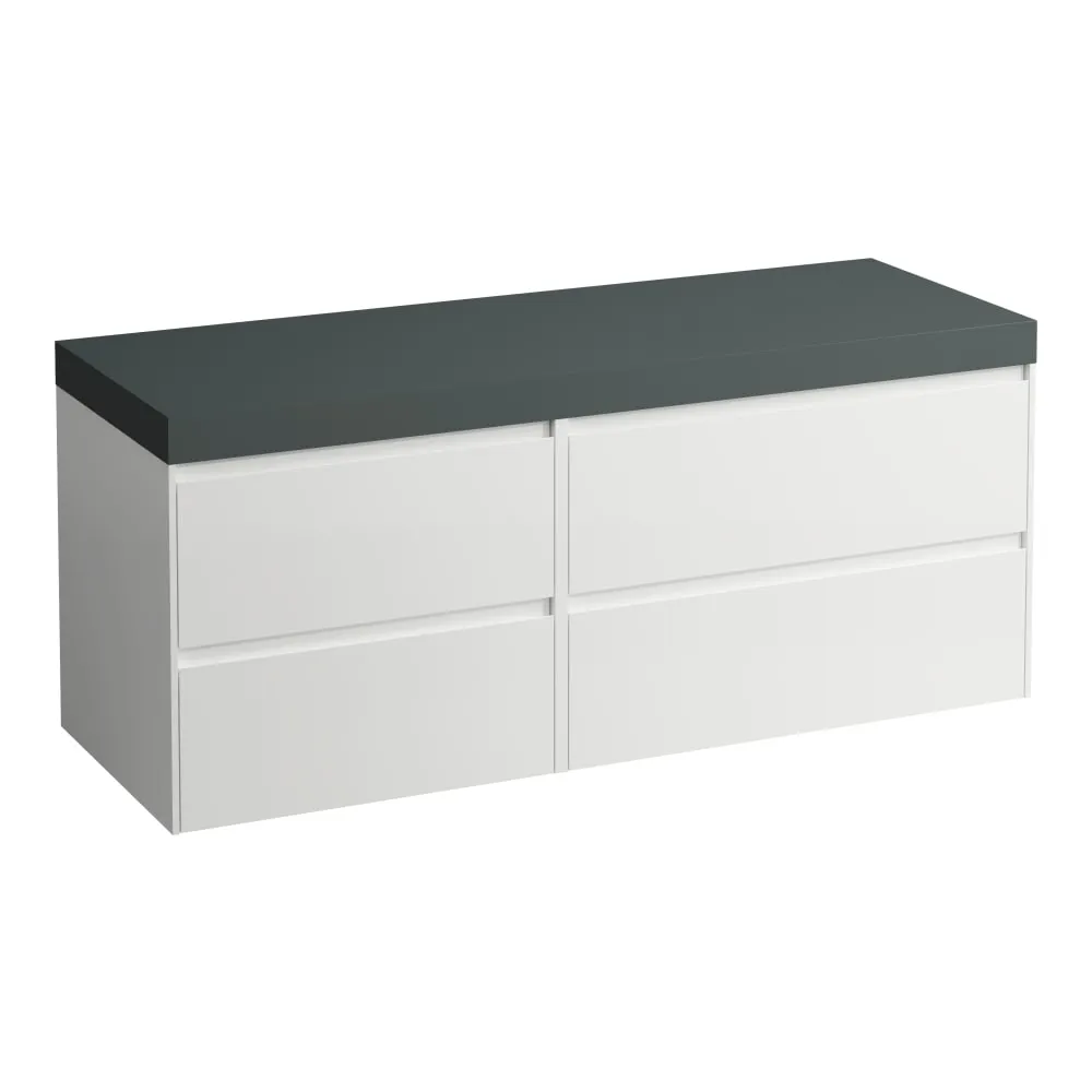 LAUFEN LANI Modular 1400, Waschtischplatte 65 mm (.266 Verkehrsgrau), ohne Ausschnitt, 4 Schubladen: Element 800 rechts + Element 600 links 1370 x 495 x 580 mm #H4055811129901 - 260 - Weiß matt