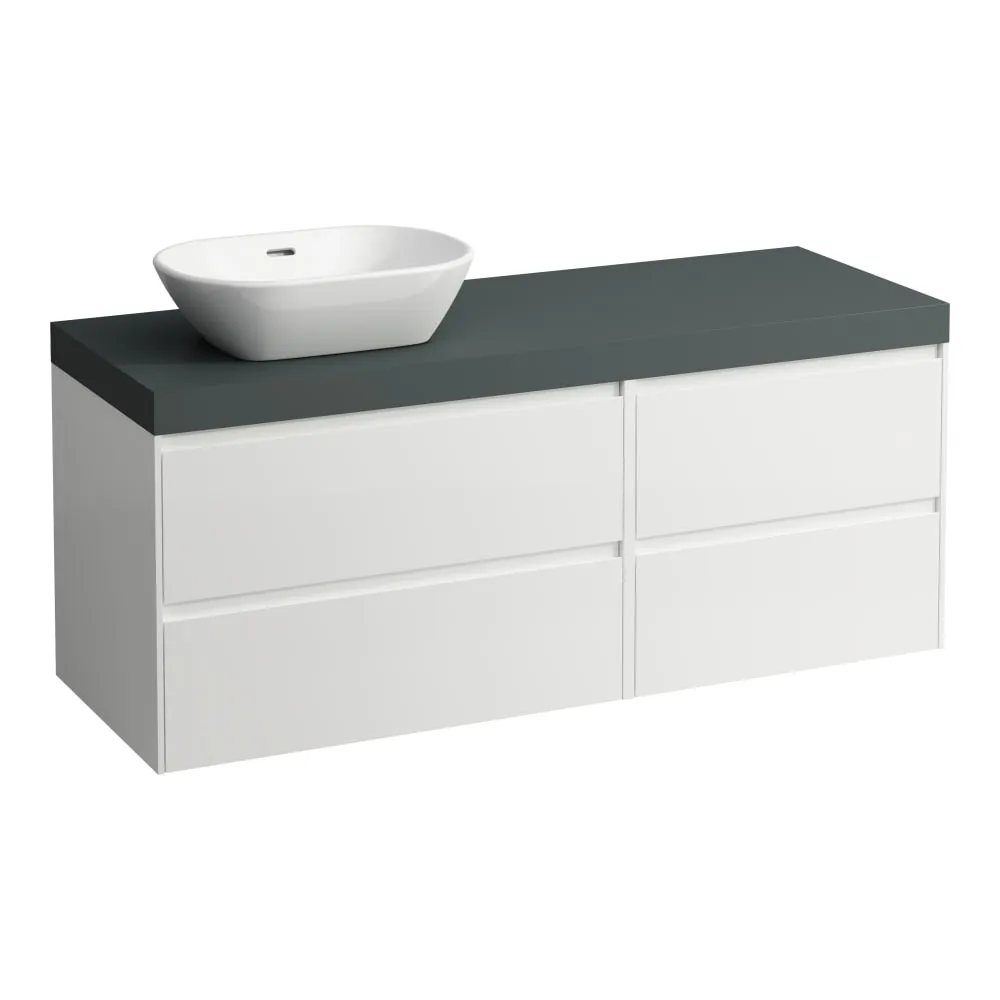 LAUFEN LANI Modular 1400, Waschtischplatte 65 mm (.266 Verkehrsgrau), Ausschnitt links, 4 Schubladen: Element 800 links + Element 600 rechts 1370 x 495 x 580 mm #H4055821122671 - 260 - Weiß matt