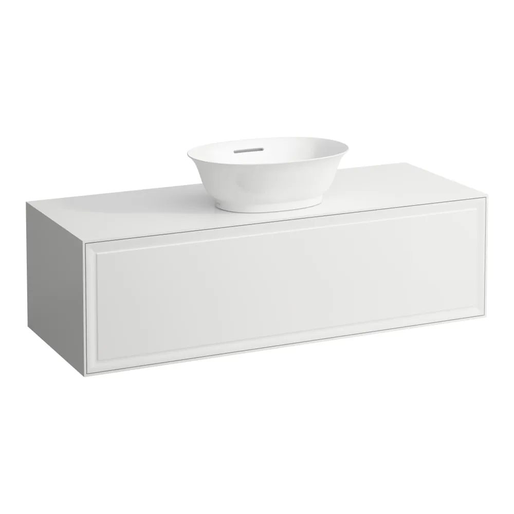 LAUFEN THE NEW CLASSIC Schubladenelement 1200, 1 Schublade, mit Ausschnitt Mitte, passend zu Aufsatzhandwaschbecken H816852 1175 x 455 x 345 mm #H4060230856281 - 170 - Weiß matt