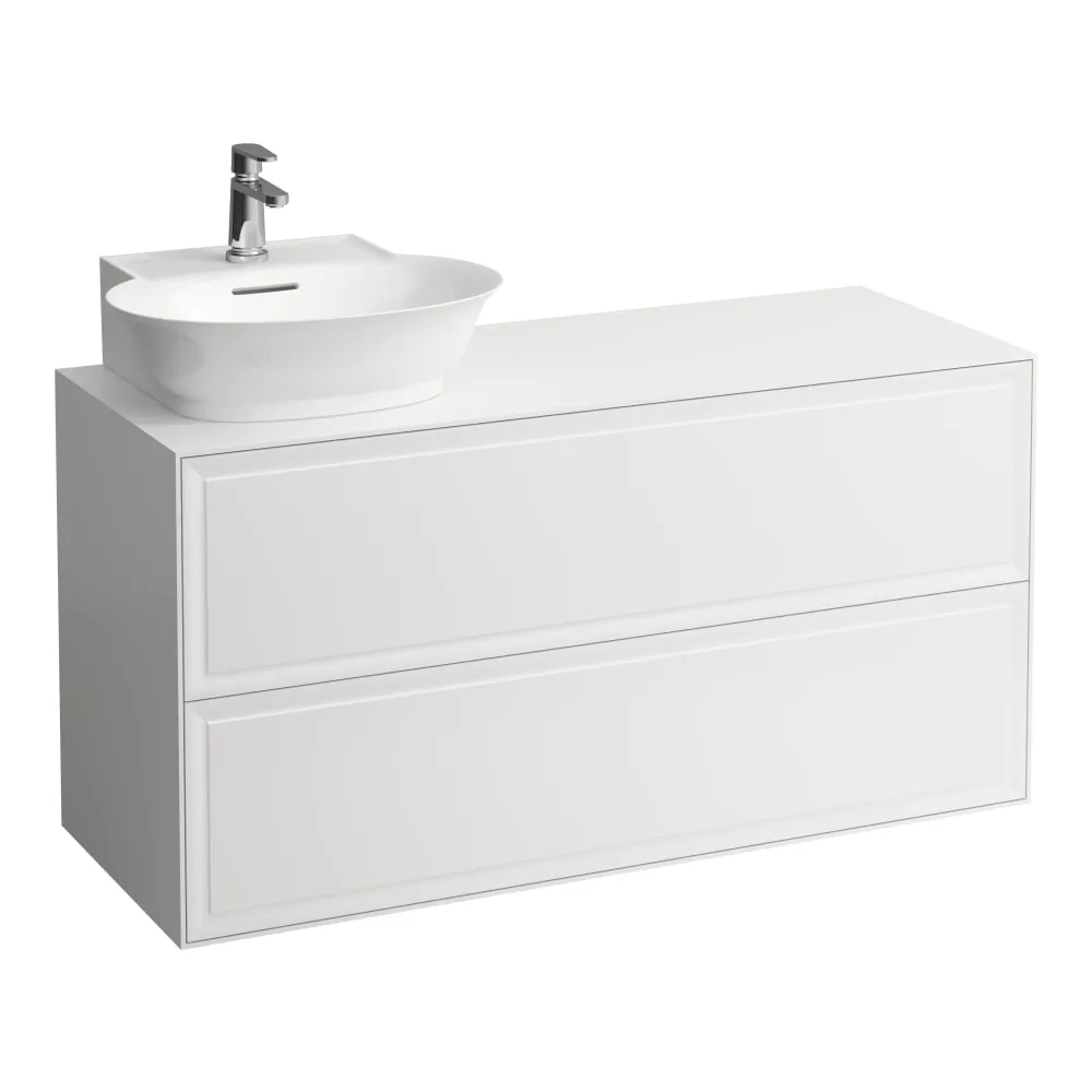 LAUFEN THE NEW CLASSIC Schubladenelement 1200, 2 Schubladen, Ausschnitt links, passend zu Aufsatzhandwaschbecken H816852 1175 x 455 x 600 mm #H4060870851701 - 170 - Weiß matt