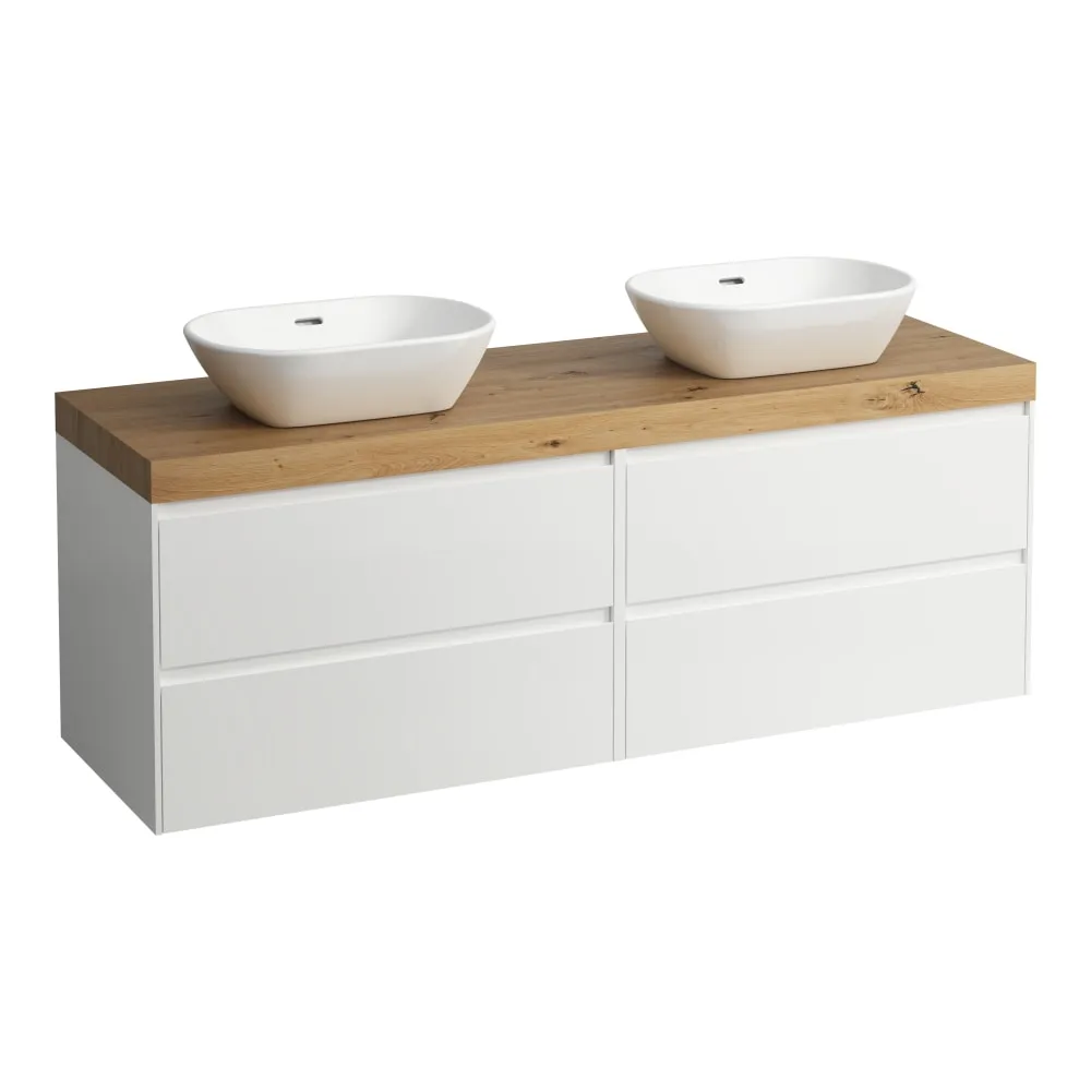 LAUFEN LANI Modular 1600, Waschtischplatte 65 mm (.267 Wildeiche), Ausschnitt links und rechts, 4 Schubladen: Element 800 rechts + Element 800 links 1570 x 495 x 580 mm #H4065941129901 - 260 - Weiß matt