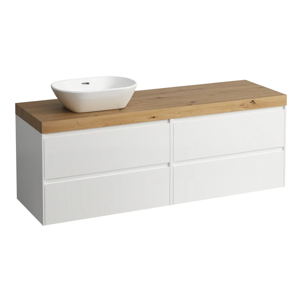 LAUFEN LANI Modular 1600, Waschtischplatte 65 mm (.267 Wildeiche), Ausschnitt links, 4 Schubladen: Element 800 rechts + Element 800 links 1570 x 495 x 580 mm #H4065921129901 - 260 - Weiß matt
