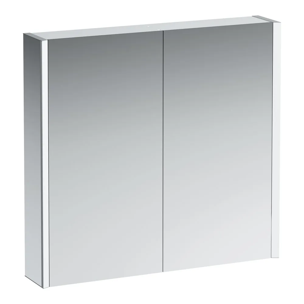 LAUFEN FRAME 25 Spiegelschrank, 800 mm, Aluminium, 2 Türen innen und außen verspiegelt, mit Sensorschalter, 2 Steckdosen, 2 vertikale LED Beleuchtungselemente (dimmbar) 800 x 150 x 750 mm #H4085039001441 - 144 - Spiegel