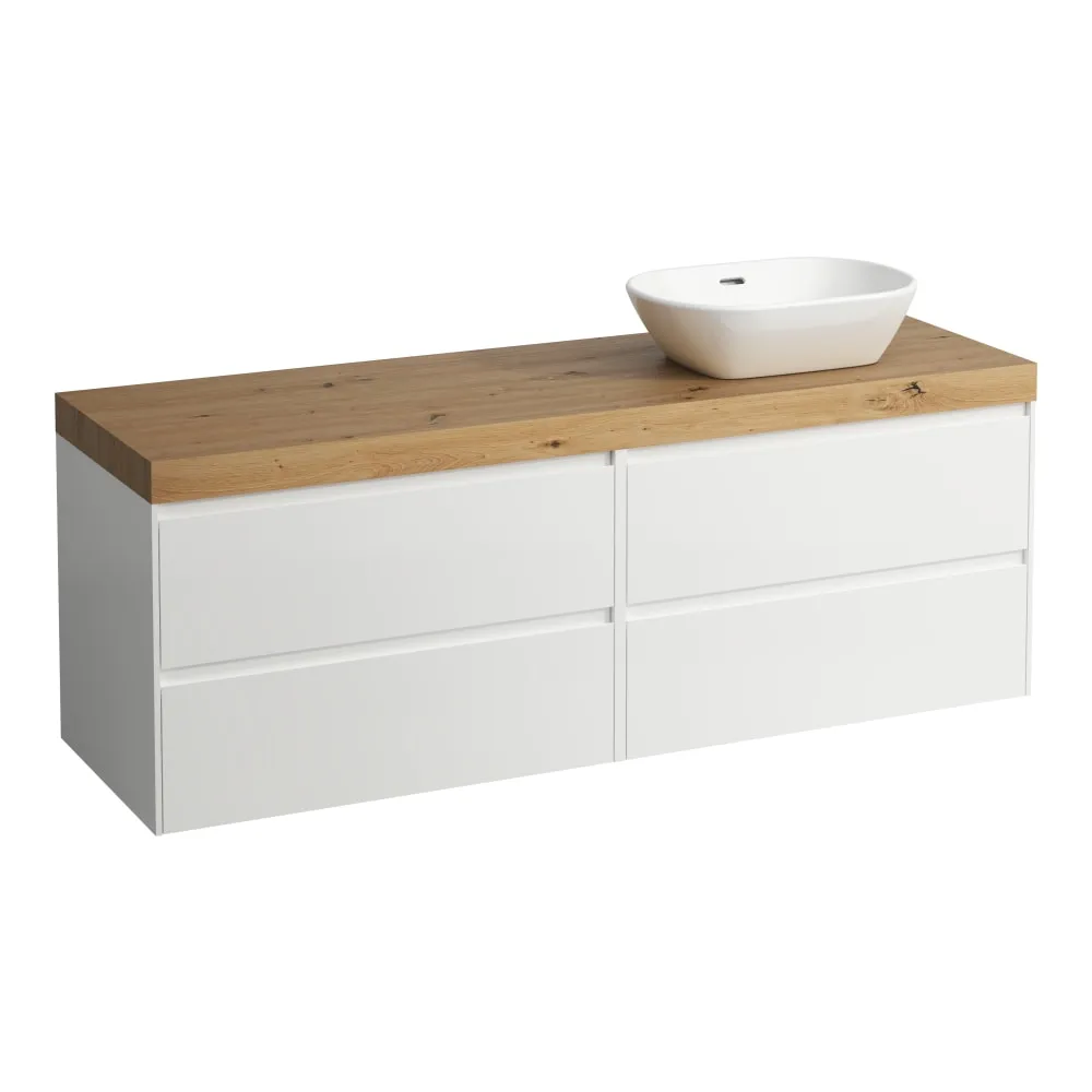 LAUFEN LANI Modular 1600, Waschtischplatte 65 mm (.267 Wildeiche), Ausschnitt rechts, 4 Schubladen: Element 800 rechts + Element 800 links 1570 x 495 x 580 mm #H4065931129901 - 260 - Weiß matt