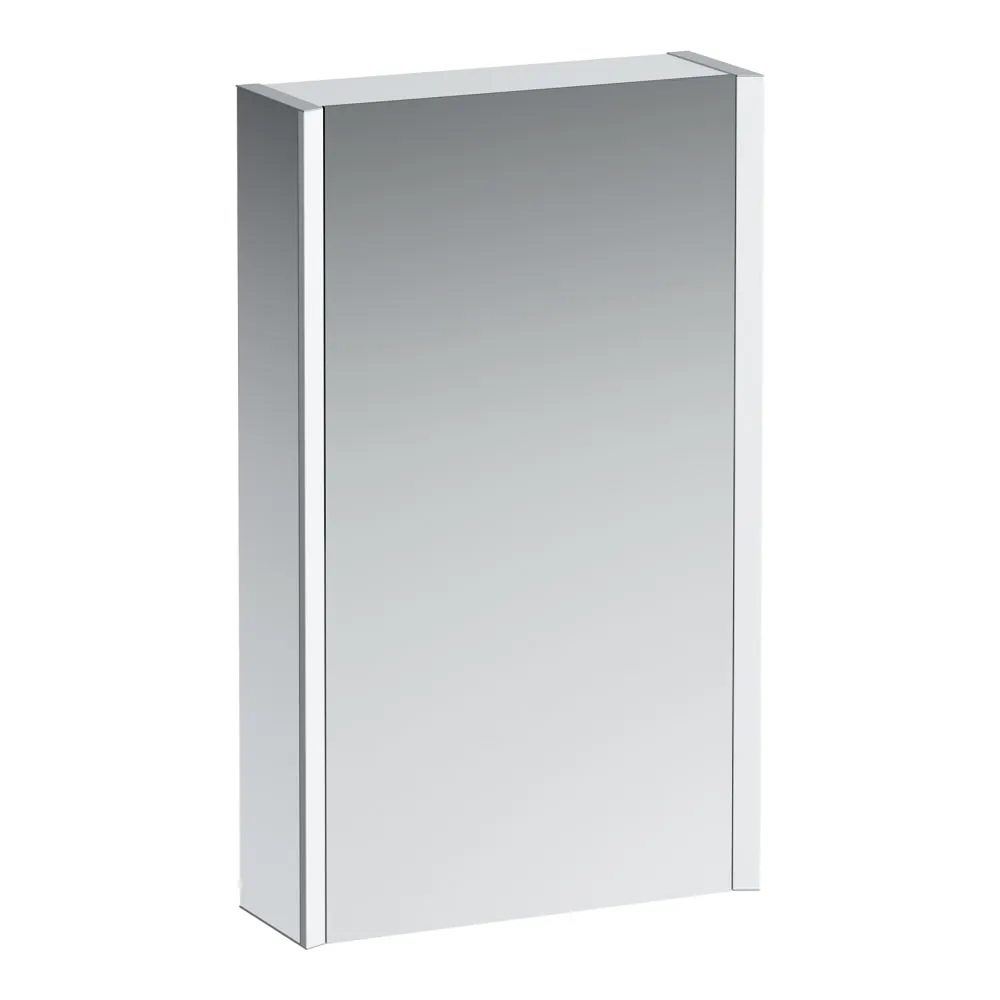 LAUFEN FRAME 25 Spiegelschrank, 450 mm, Aluminium, 1 Tür innen und außen verspiegelt, Scharnier rechts, mit Sensorschalter, 2 Steckdosen, 2 vertikale LED Beleuchtungselemente (dimmbar) 450 x 150 x 750 mm #H4083029001451 - 144 - Spiegel