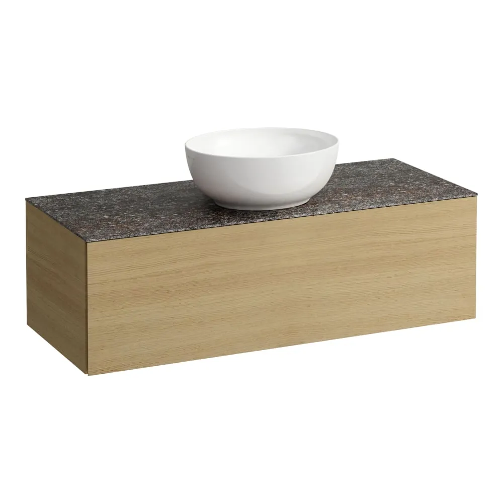 LAUFEN ILBAGNOALESSI Schubladenelement 1200, 1 Schublade, Ausschnitt mitte, Marrone Naturale Top inkl. gebohrtes Hahnloch, passend zu Waschtisch H818975/6, H818977/8 1200 x 500 x 370 mm #H4323150972601 - 250 - Eiche hell
