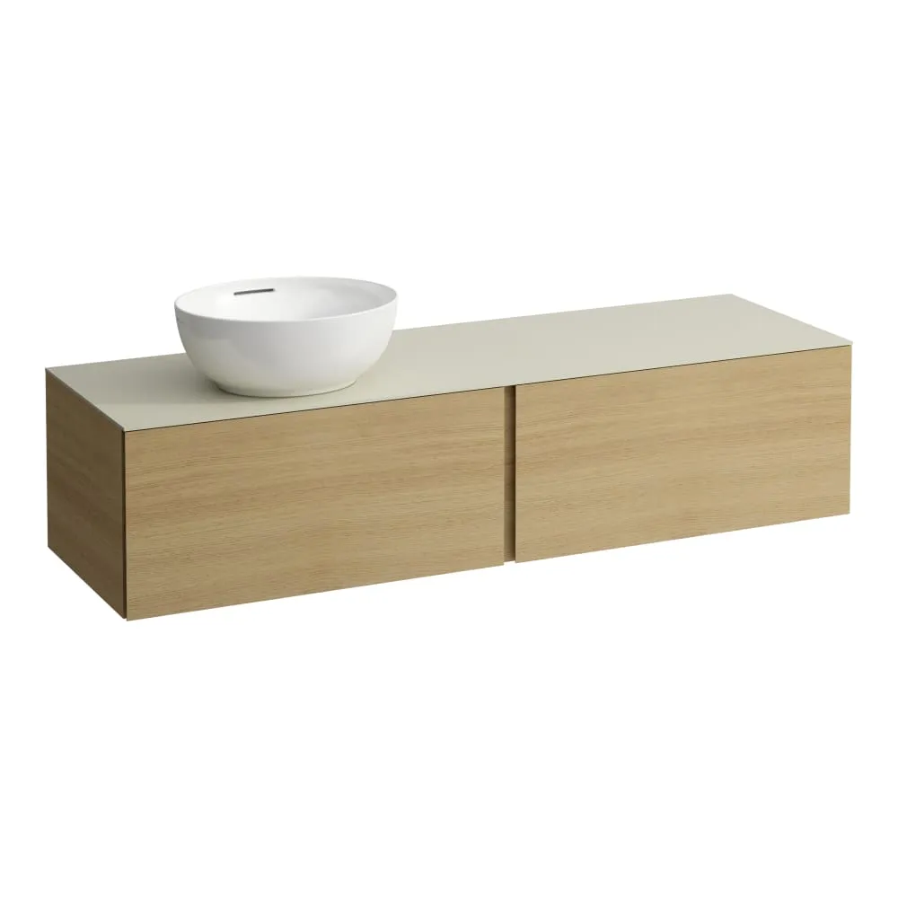 LAUFEN ILBAGNOALESSI Schubladenelement 1600, 2 Schubladen, Ausschnitt links, Calce Avorio Top inkl. gebohrtes Hahnloch, passend zu Waschtisch H818975/6, H818977/8 1600 x 500 x 370 mm #H4313550972601 - 250 - Eiche hell