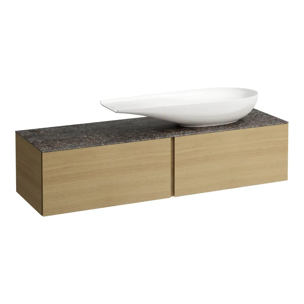 LAUFEN ILBAGNOALESSI Schubladenelement 1600, 2 Schubladen, Ausschnitt rechts, Marrone Naturale Top inkl. gebohrtes Hahnloch, passend zu Waschtisch H818974 1600 x 500 x 370 mm #H4323450972601 - 250 - Eiche hell