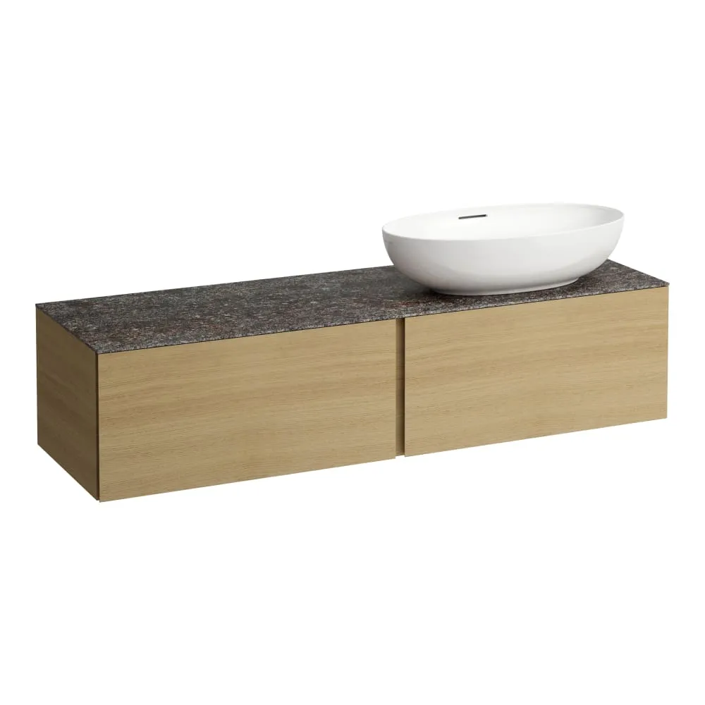LAUFEN ILBAGNOALESSI Schubladenelement 1600, 2 Schubladen, Ausschnitt rechts, Marrone Naturale Top inkl. gebohrtes Hahnloch, passend zu Waschtisch H818975/6, H818977/8 1600 x 500 x 370 mm #H4323560976301 - 250 - Eiche hell