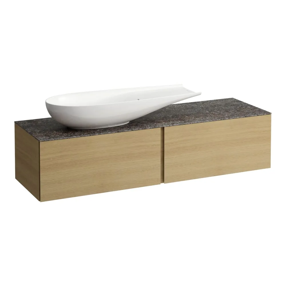 LAUFEN ILBAGNOALESSI Schubladenelement 1600, 2 Schubladen, Ausschnitt links, Marrone Naturale Top inkl. gebohrtes Hahnloch, passend zu Waschtisch H818974 1600 x 500 x 370 mm #H4323440972501 - 250 - Eiche hell
