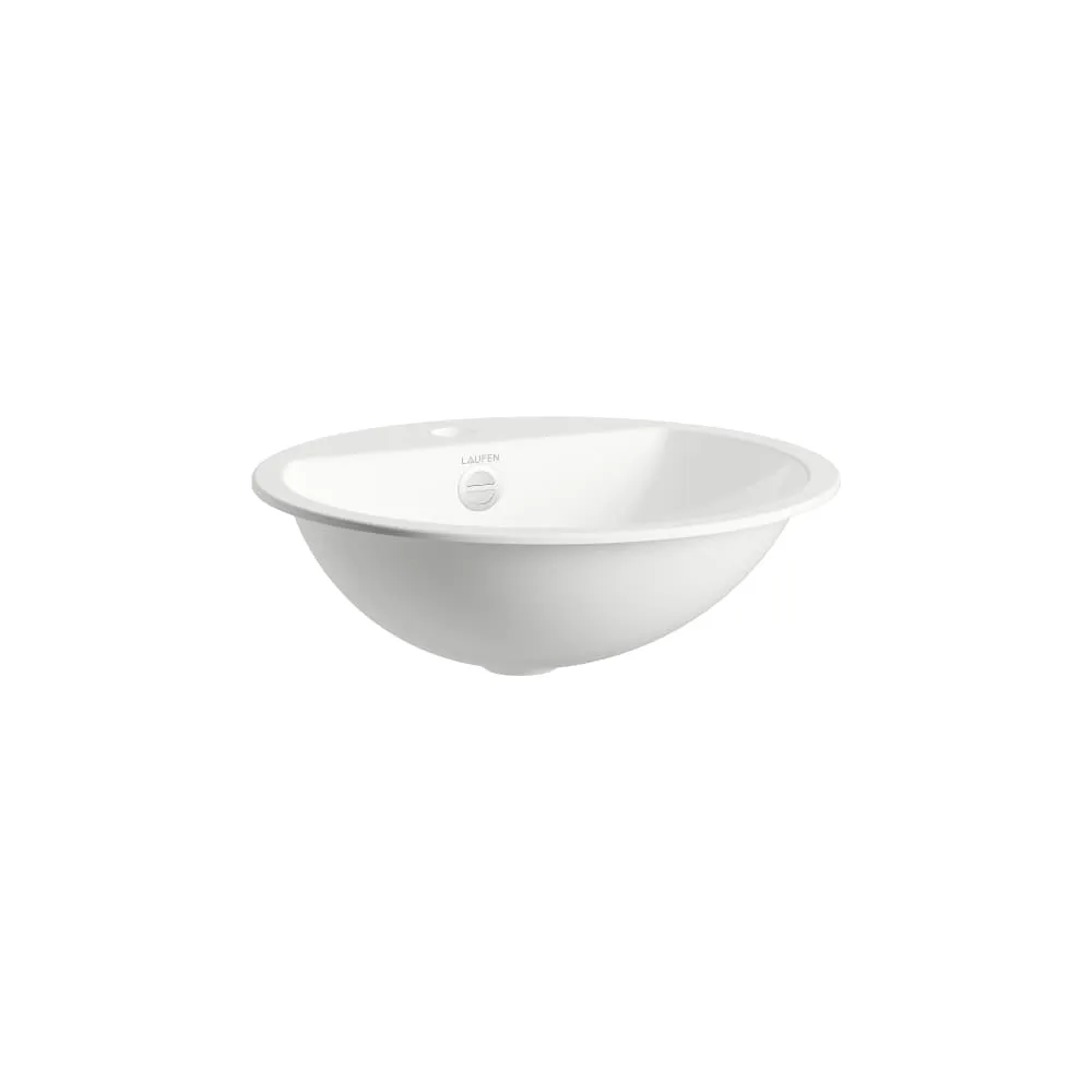 LAUFEN FORM Einbauwaschtisch von oben, aus Vitreon Stahl, mit Armaturenbank, mit einem Hahnloch, mittig, mit Überlauf, inklusive Befestigungsset, Überlaufgarnitur 450 x 450 x 163 mm #H517FM50001041 - 000 - Weiß