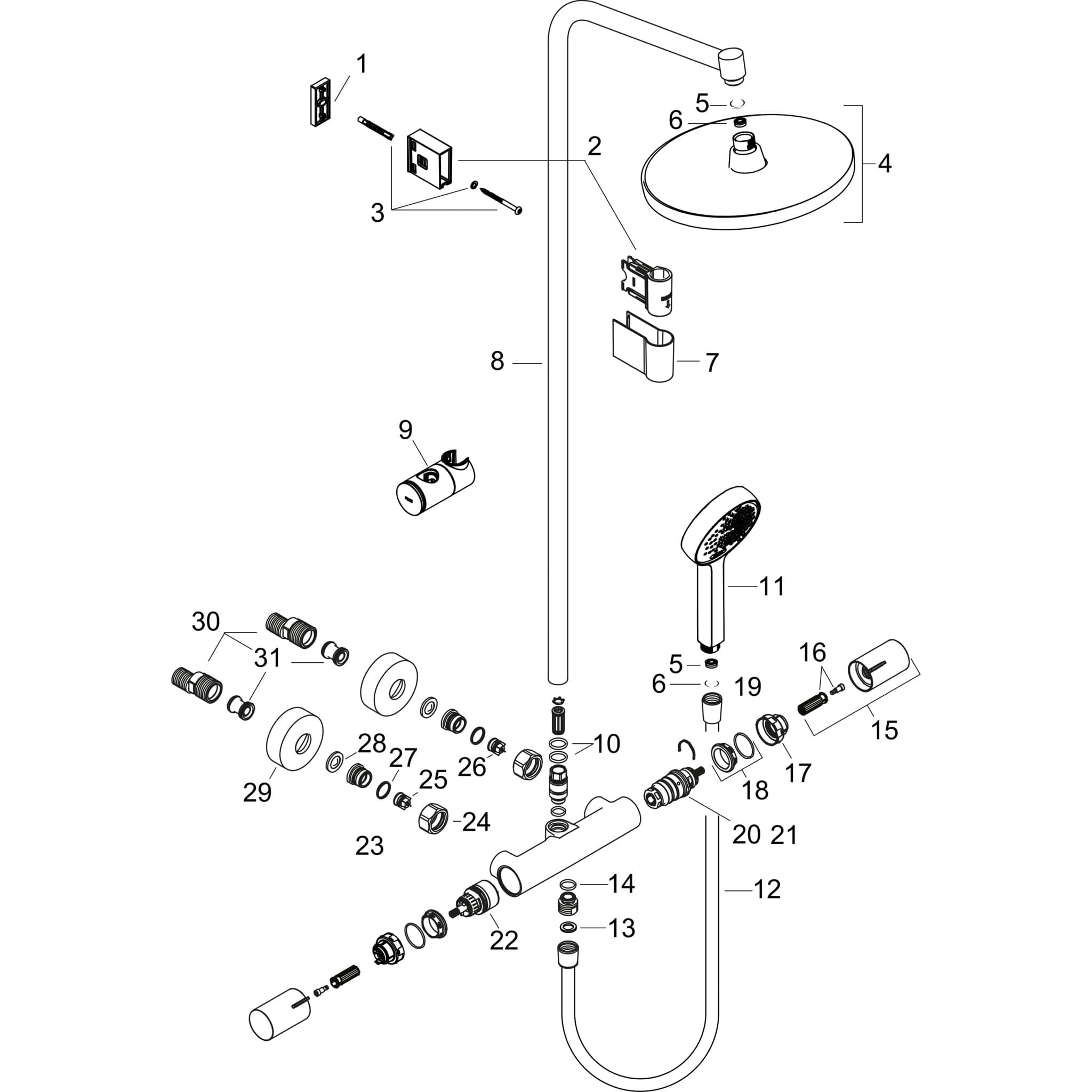 HANSGROHE Activera S Showerpipe 240 1jet EcoSmart+ mit Ecostat Fine Varia #28083000 - Chrom
