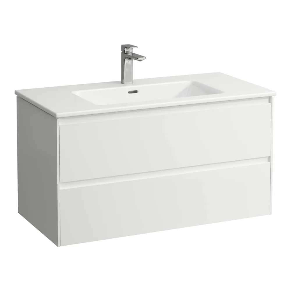 LAUFEN Komplettset 1000: Pro "slim" Waschtisch H817967 weiß, 1 Hahnloch + Lani Waschtischunterbau H404062, 2 Schubladen 1000 x 500 x 535 mm #H8649672611041 - 260 - Weiß matt