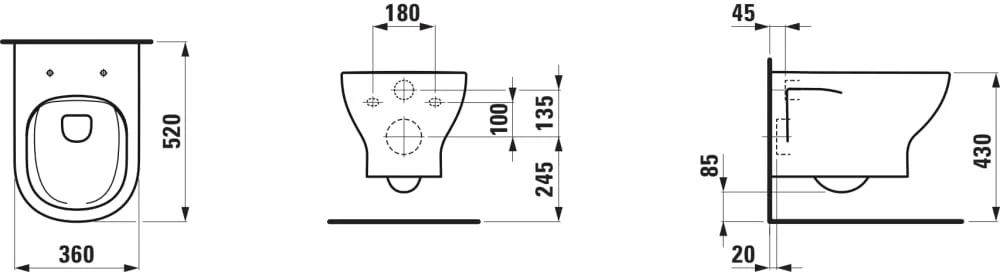 LAUFEN LUA Pack Wand-WC H820081 LUA Basic, Tiefspüler, spülrandlos, inkl. Sitz mit Deckel mit Absenkautomatik 520 x 360 x 345 mm #H8660810000001 - 000 - Weiß