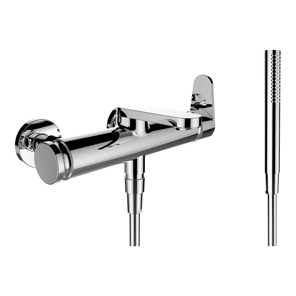 LAUFEN THE NEW CLASSIC Bademischer, Anschlussdistanz 134-166 mm, Ausladung 170 mm, mit Verschraubungen, mit Kunststoffschlauch 1600 mm, mit Handbrause TwinStick #HF900560100600