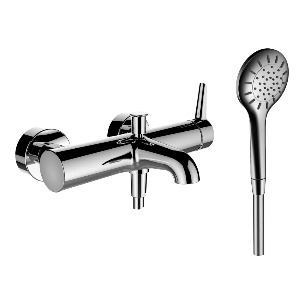 LAUFEN PURE Bademischer, Anschlussdistanz 134-166 mm, Ausladung 171 mm, mit Verschraubungen, mit Kunststoffschlauch 1600 mm, mit Handbrause MyTwin100 #HF901760100600
