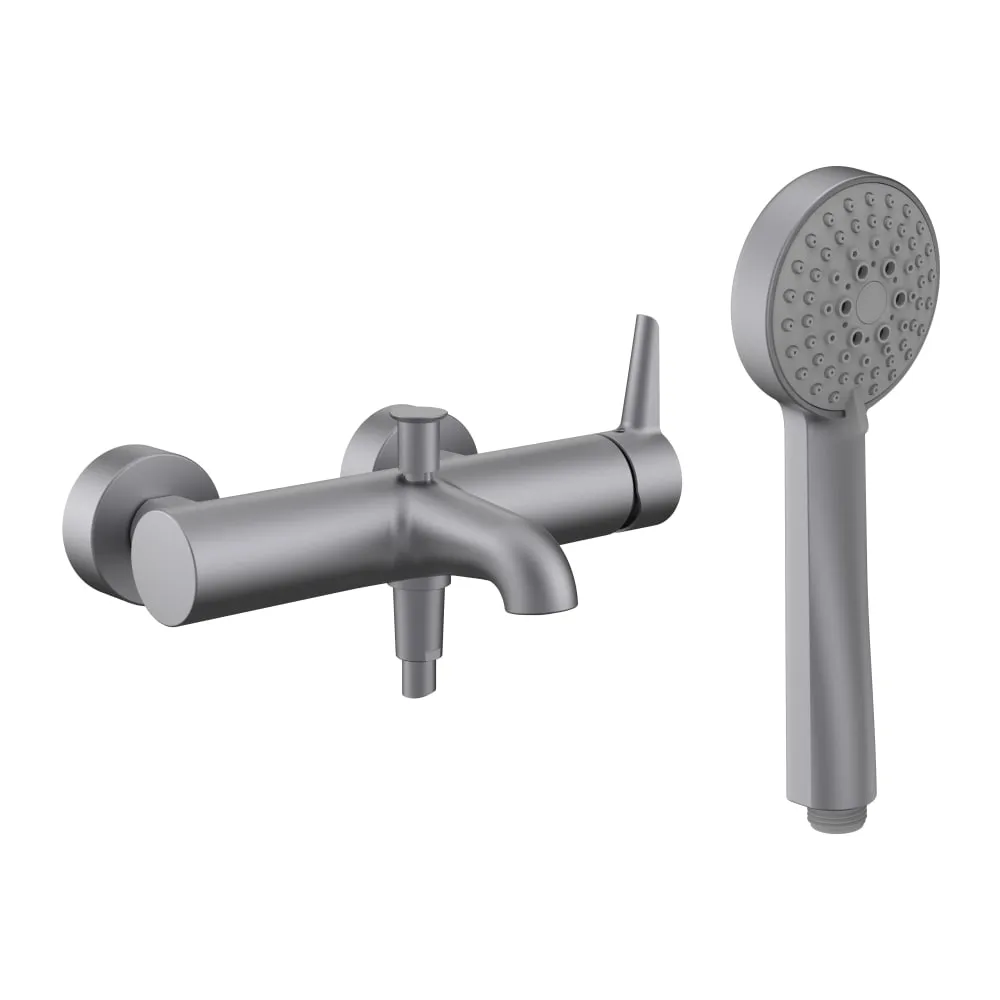 LAUFEN PURE Bademischer, Anschlussdistanz 134-166 mm, Ausladung 171 mm, mit Verschraubungen, mit Kunststoffschlauch 1800 mm, mit Handbrause Stella 80 3F, PVD inox look #HF901760423600
