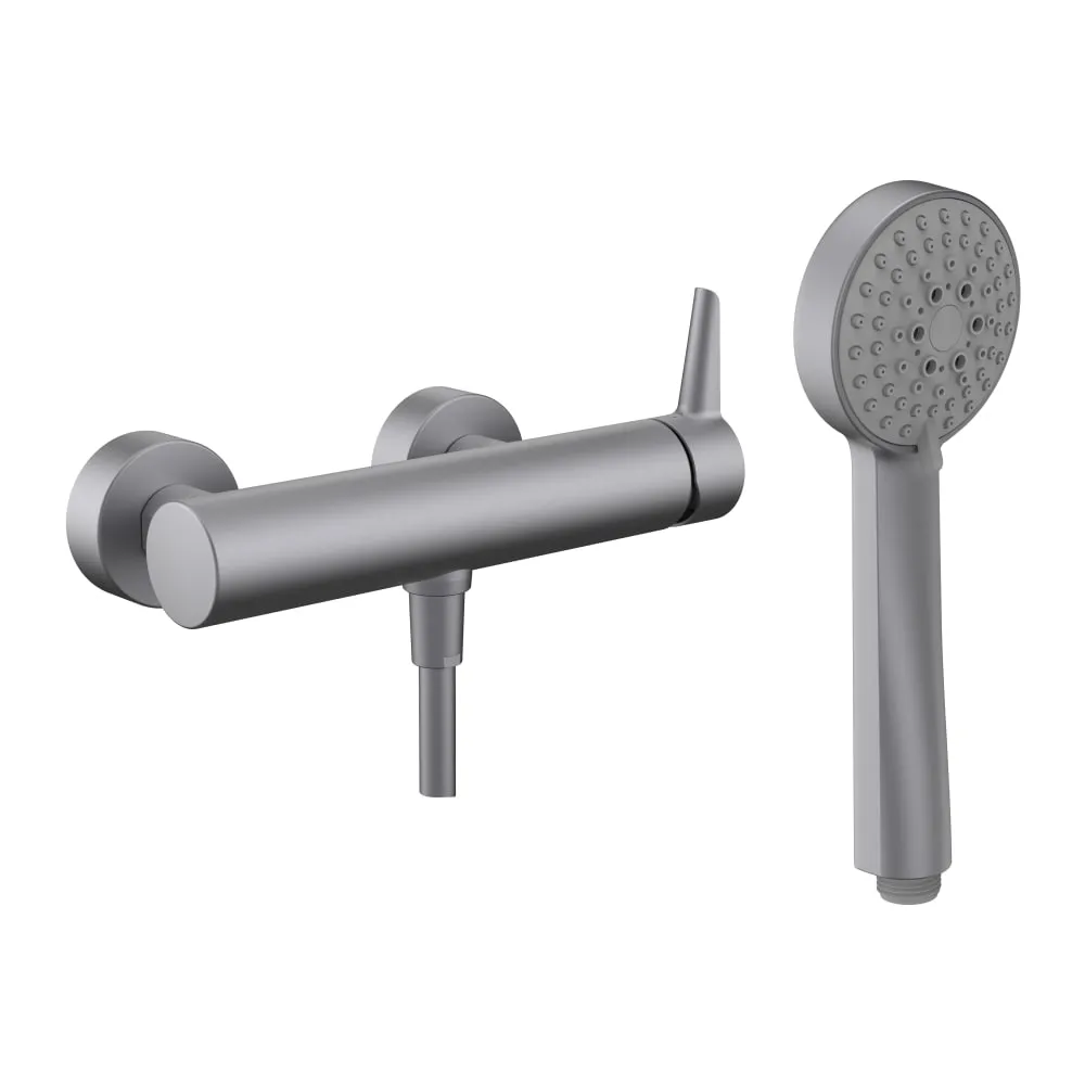 LAUFEN PURE Duschenmischer, Anschlussdistanz 134-166 mm, mit Verschraubungen, mit Kunststoffschlauch 1800 mm, mit Handbrause Stella 80 3F, PVD inox look #HF901750423600