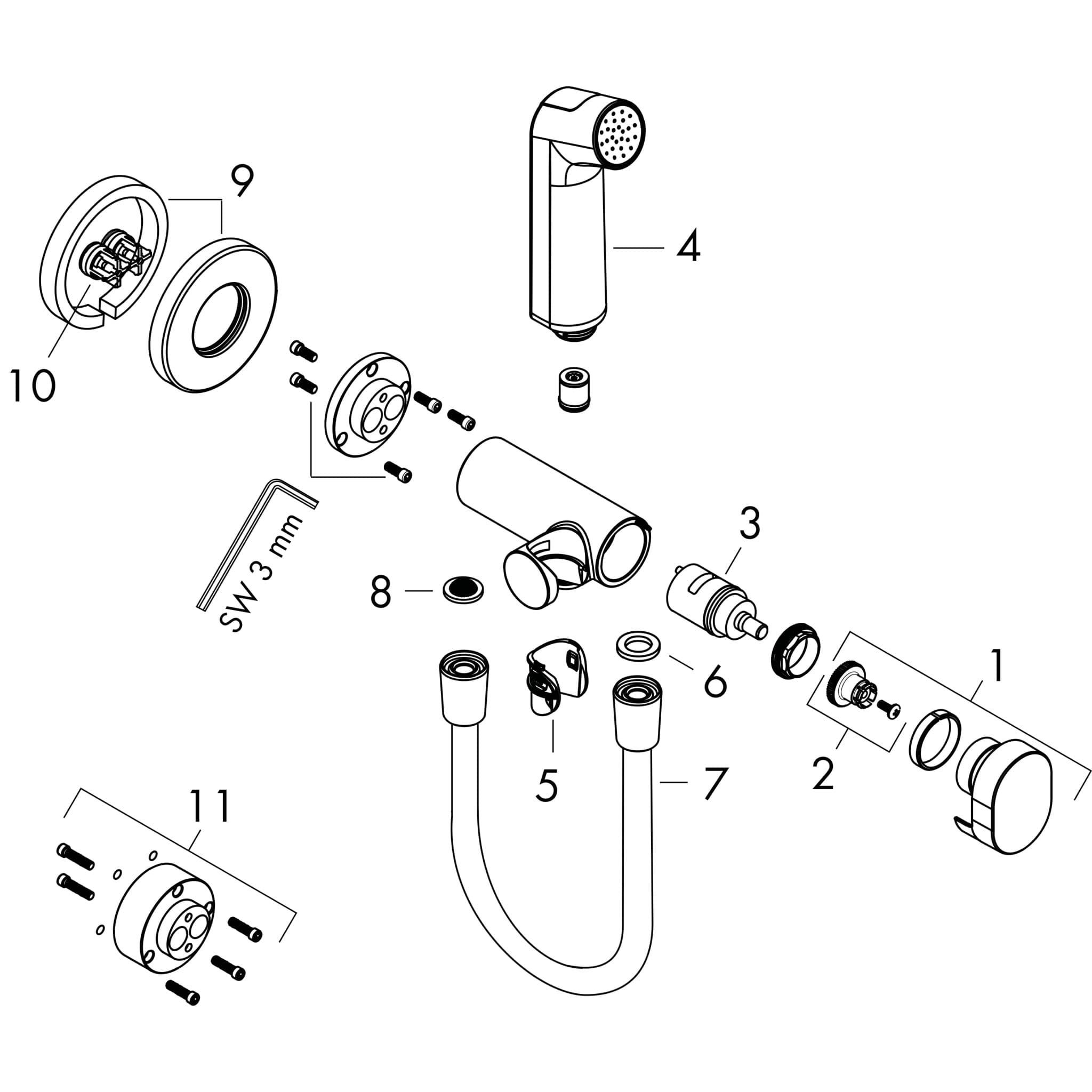 HANSGROHE Bidette Handbrause 1jet S EcoSmart für Warmwasser mit Brausehalter und Brauseschlauch 125 cm #29232000 - Chrom
