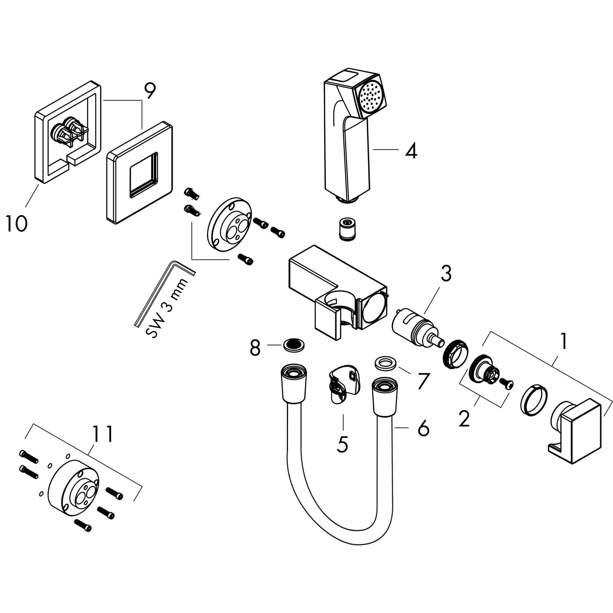 HANSGROHE Bidette Handbrause 1jet E EcoSmart für Warmwasser mit Brausehalter und Brauseschlauch 125 cm #29233000 - Chrom