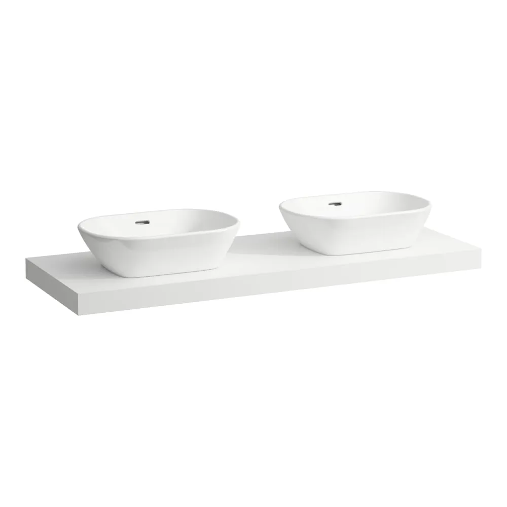 LAUFEN LANI Waschtischplatte 1400, 65 mm dick, Ausschnitt links und rechts, inkl. 3 Wandhalterungen 1370 x 495 x 65 mm #H4046841122671 - 260 - Weiß matt