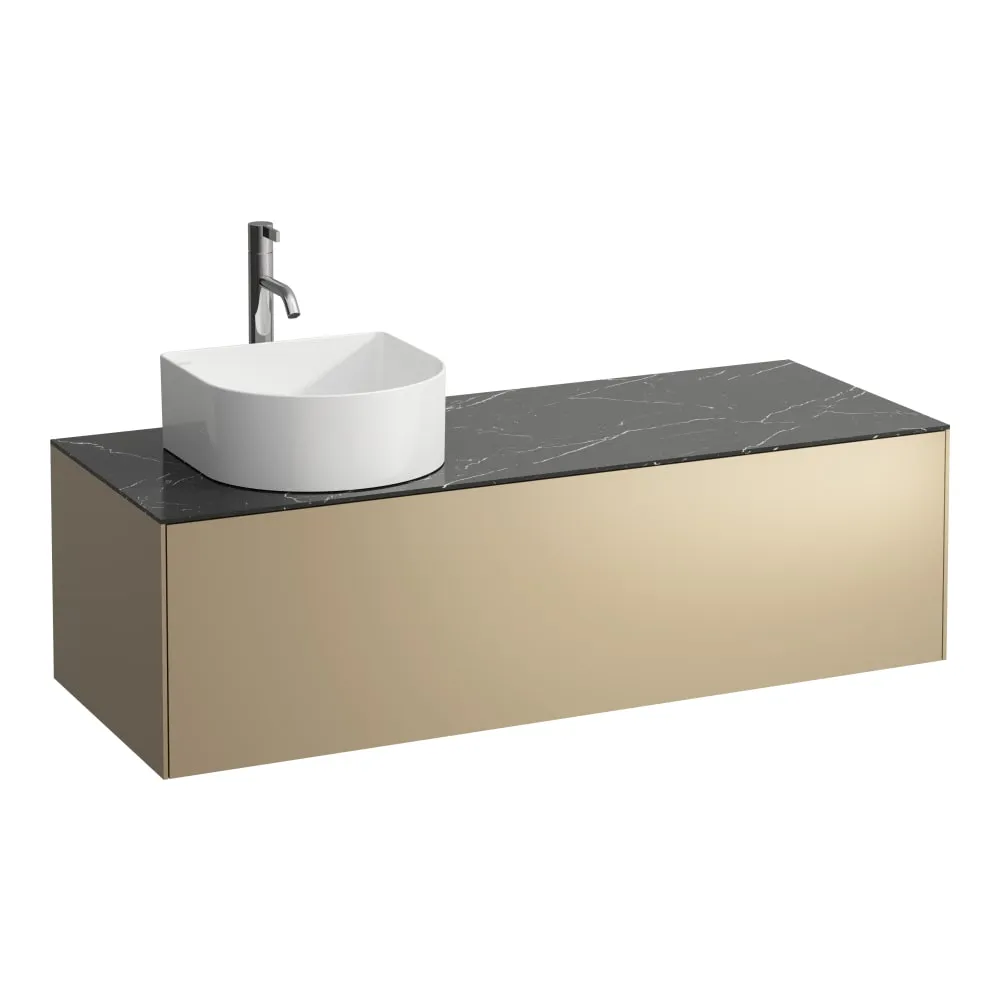LAUFEN SONAR Schubladenelement, 1 Schublade, passend zu Waschtisch-Schalen H812340, H812341, H812342, H812343, Ausschnitt links, inkl. gebohrtes Hahnloch 1175 x 455 x 340 mm #H4054260341431 - 140 - Deckplatte Nero Marquina, Korpus/Front Gold (lackiert)