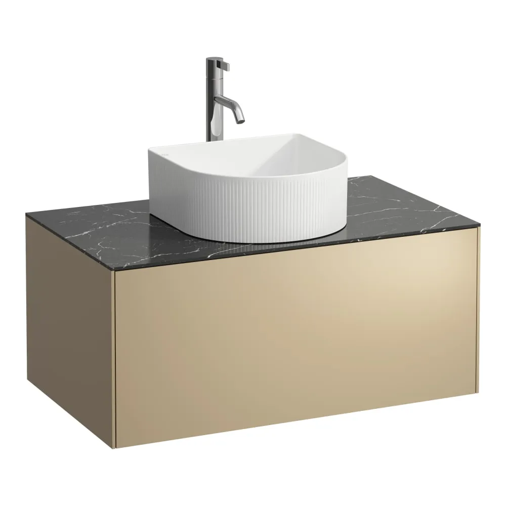 LAUFEN SONAR Schubladenelement, 1 Schublade, passend zu Waschtisch-Schalen H812340, H812341, H812342, H812343, Ausschnitt Mitte inkl. gebohrtes Hahnloch 775 x 455 x 340 mm #H4054150341421 - 140 - Deckplatte Nero Marquina, Korpus/Front Gold (lackiert)