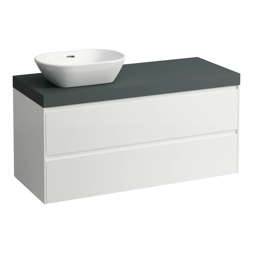 LAUFEN LANI Modular 1200, Waschtischplatte 65 mm (.266 Verkehrsgrau), Ausschnitt links, 2 Schubladen 1185 x 495 x 580 mm #H4055721129991 - 260 - Weiß matt