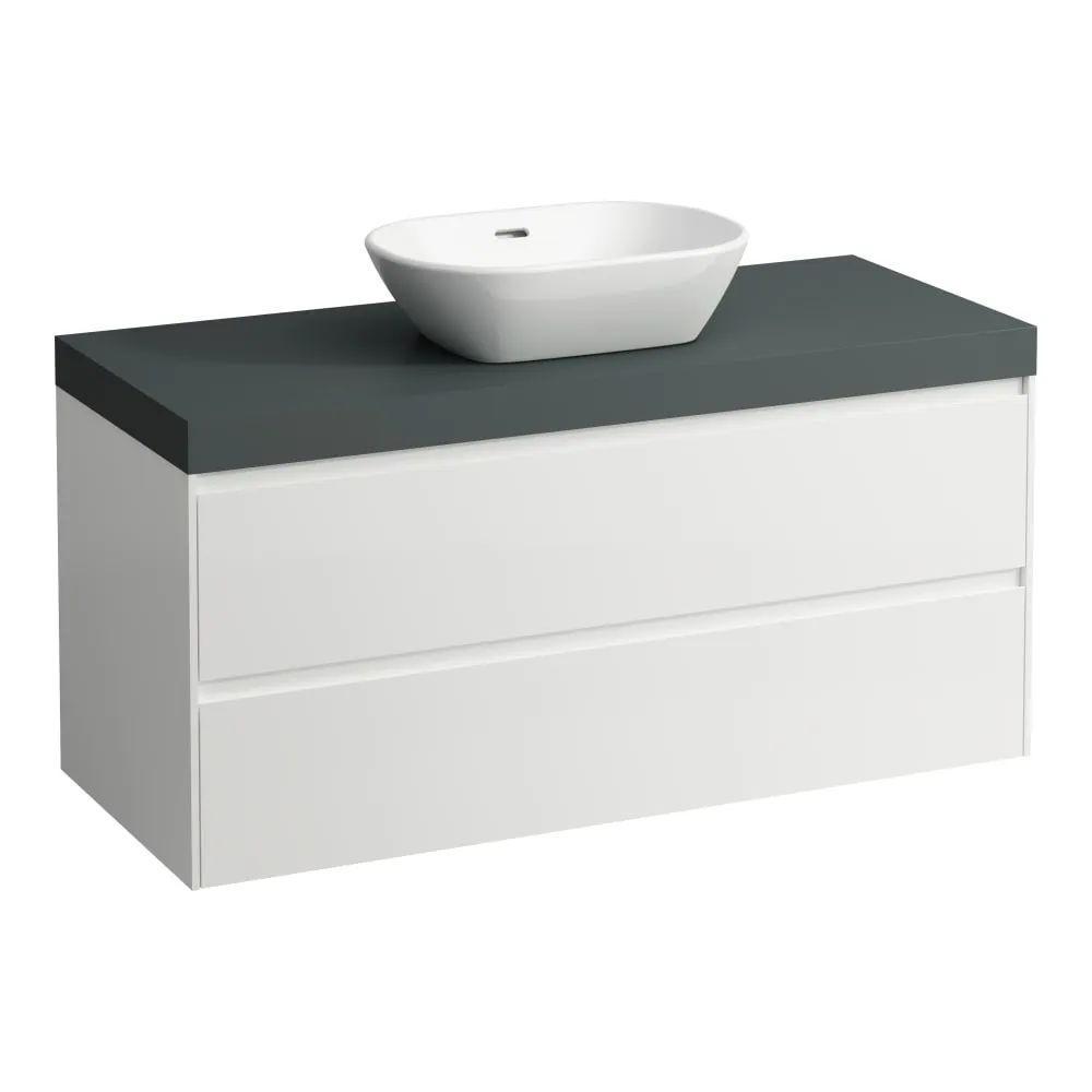 LAUFEN LANI Modular 1200, Waschtischplatte 65 mm (.266 Verkehrsgrau), Ausschnitt Mitte, 2 Schubladen 1185 x 495 x 580 mm #H4055711129901 - 260 - Weiß matt