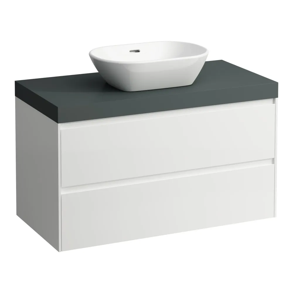 LAUFEN LANI Modular 1000, Waschtischplatte 65 mm (.266 Verkehrsgrau), Ausschnitt Mitte, 2 Schubladen 985 x 495 x 580 mm #H4055611129991 - 260 - Weiß matt