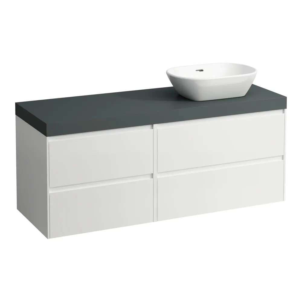 LAUFEN LANI Modular 1400, Waschtischplatte 65 mm (.266 Verkehrsgrau), Ausschnitt rechts, 4 Schubladen: Element 800 rechts + Element 600 links 1370 x 495 x 580 mm #H4055831129991 - 260 - Weiß matt