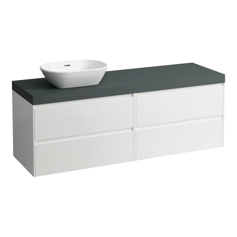 LAUFEN LANI Modular 1600, Waschtischplatte 65 mm (.266 Verkehrsgrau), Ausschnitt links, 4 Schubladen: Element 800 rechts + Element 800 links 1570 x 495 x 580 mm #H4055921122671 - 260 - Weiß matt