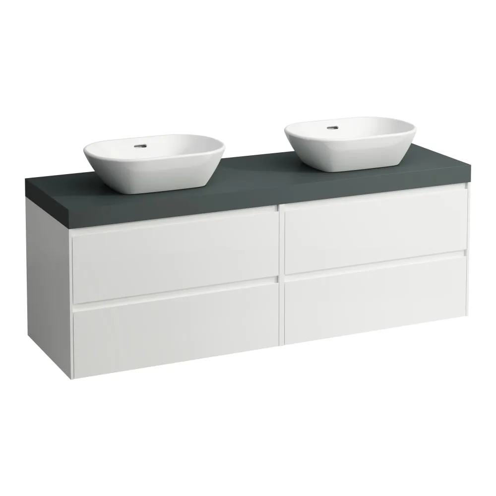 LAUFEN LANI Modular 1600, Waschtischplatte 65 mm (.266 Verkehrsgrau), Ausschnitt links und rechts, 4 Schubladen: Element 800 rechts + Element 800 links 1570 x 495 x 580 mm #H4055941129901 - 260 - Weiß matt