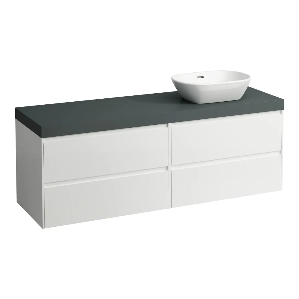 LAUFEN LANI Modular 1600, Waschtischplatte 65 mm (.266 Verkehrsgrau), Ausschnitt rechts, 4 Schubladen: Element 800 rechts + Element 800 links 1570 x 495 x 580 mm #H4055931129901 - 260 - Weiß matt