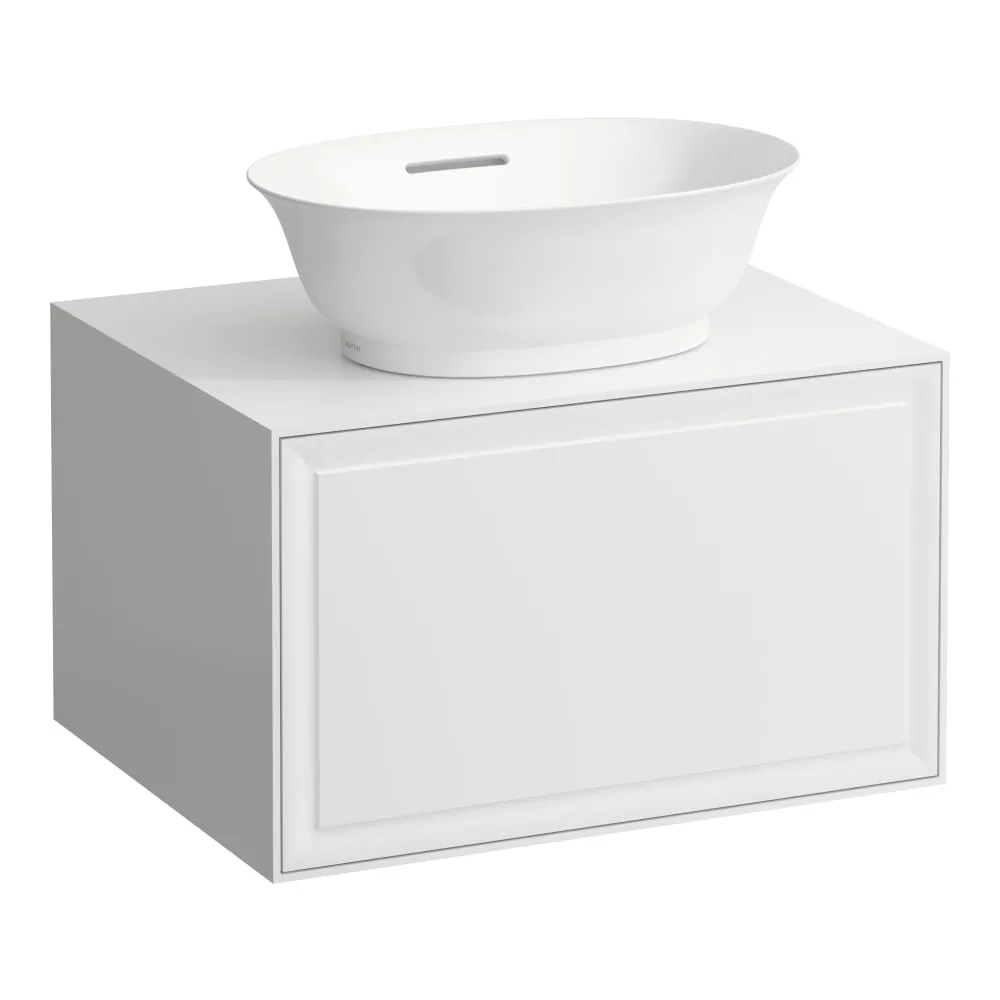 LAUFEN THE NEW CLASSIC Schubladenelement 600, 1 Schublade, mit Ausschnitt Mitte, passend zu Waschtisch-Schalen H812850, H812851, H812852, H812853 575 x 455 x 345 mm #H4060010856311 - 170 - Weiß matt