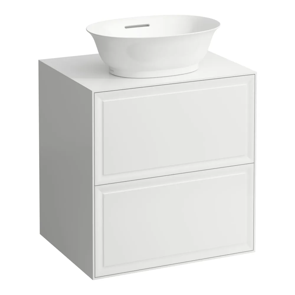 LAUFEN THE NEW CLASSIC Schubladenelement 600, 2 Schubladen, mit Ausschnitt Mitte, passend zu Waschtisch-Schalen H812850, H812851, H812852, H812853 575 x 455 x 600 mm #H4060020856271 - 170 - Weiß matt