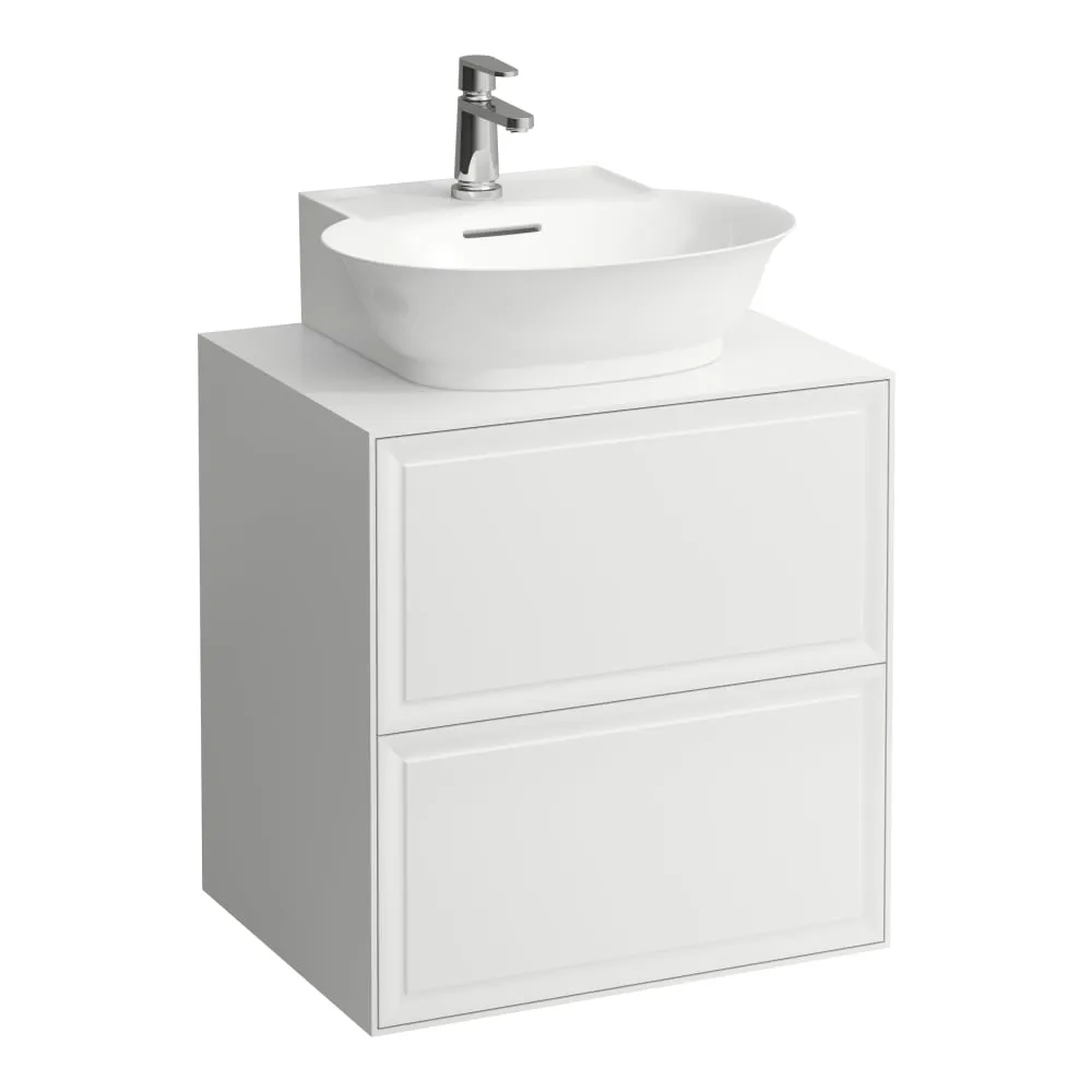 LAUFEN THE NEW CLASSIC Schubladenelement 600, 2 Schubladen, mit Ausschnitt Mitte, passend zu Aufsatzhandwaschbecken H816852 575 x 455 x 600 mm #H4060040856271 - 170 - Weiß matt
