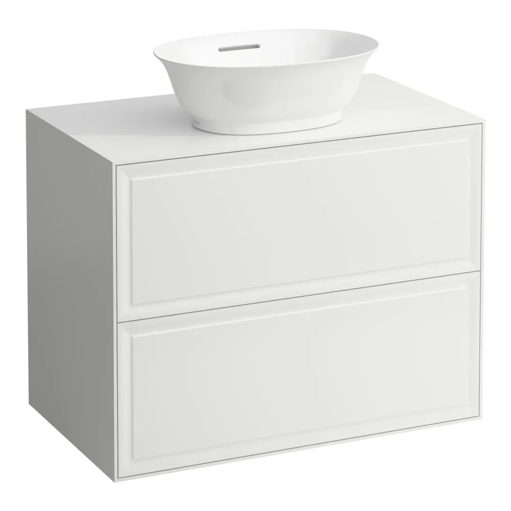 LAUFEN THE NEW CLASSIC Schubladenelement 800, 2 Schubladen, mit Ausschnitt Mitte, passend zu Waschtisch-Schalen H812850, H812851, H812852, H812853 775 x 455 x 600 mm #H4060120851701 - 170 - Weiß matt