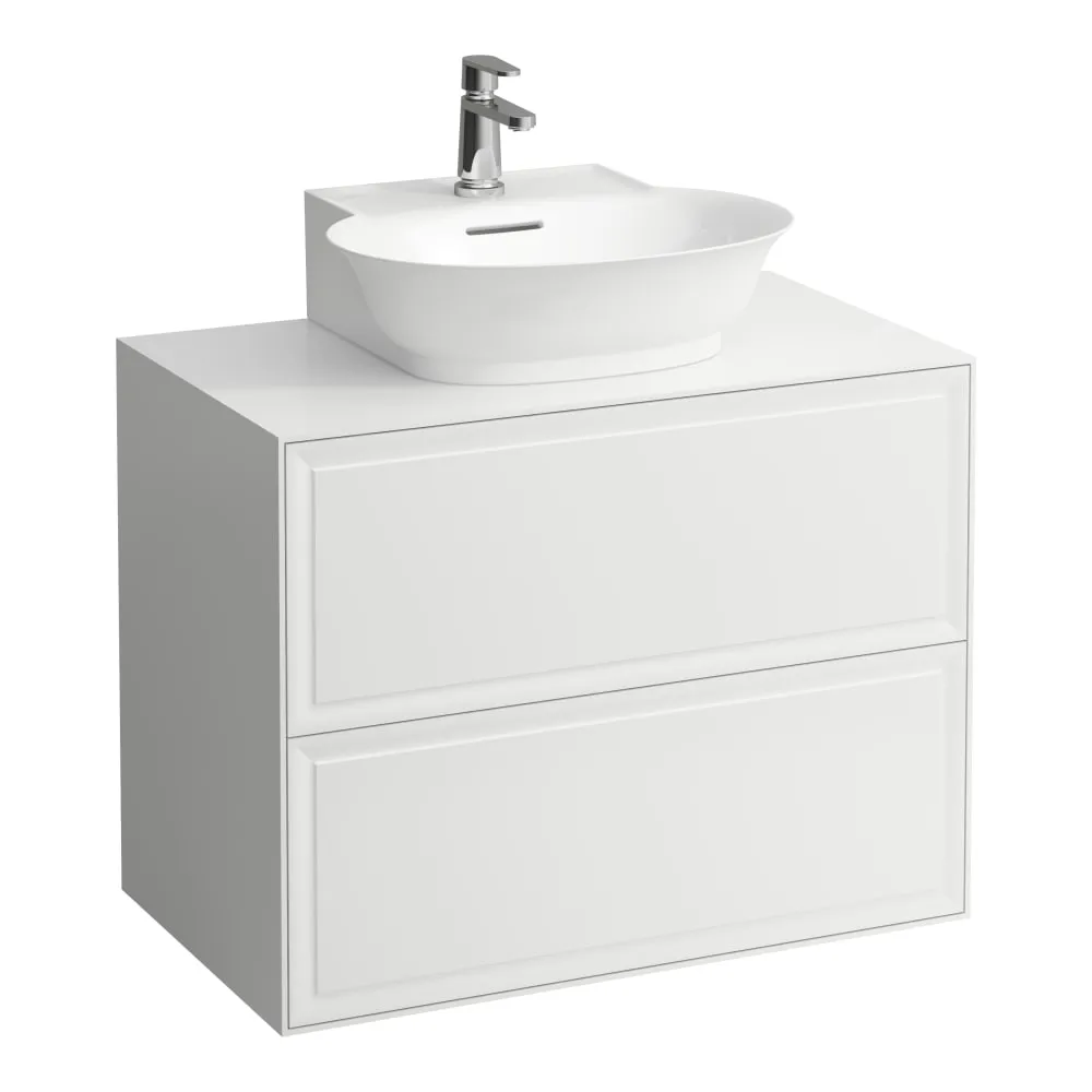 LAUFEN THE NEW CLASSIC Schubladenelement 800, 2 Schubladen, mit Ausschnitt Mitte, passend zu Aufsatzhandwaschbecken H816852 775 x 455 x 600 mm #H4060140856271 - 170 - Weiß matt