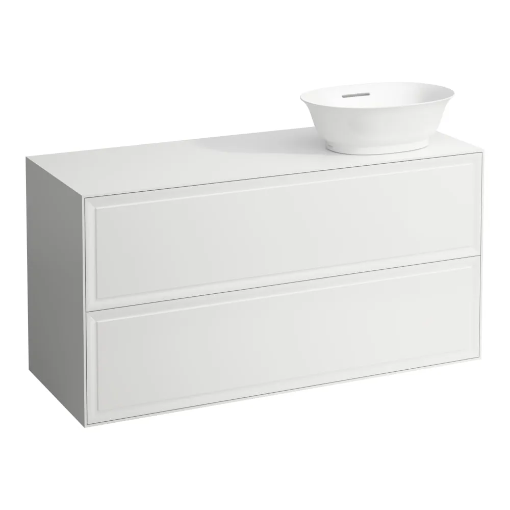 LAUFEN THE NEW CLASSIC Schubladenelement 1200, 2 Schubladen, Ausschnitt rechts, passend zu Waschtisch-Schalen H812850, H812851, H812852, H812853 1175 x 455 x 600 mm #H4060840856311 - 170 - Weiß matt