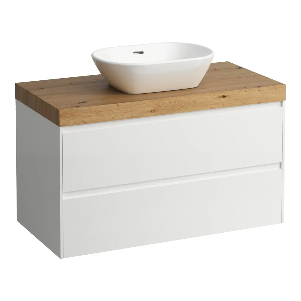 LAUFEN LANI Modular 1000, Waschtischplatte 65 mm (.267 Wildeiche), Ausschnitt Mitte, 2 Schubladen 985 x 495 x 580 mm #H4065611129901 - 260 - Weiß matt